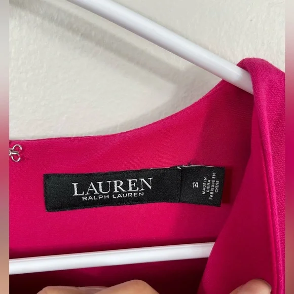 Lauren Ralph Elegant Barbie Pink Sleeveless MidiDress Events Summer Wedding Sz14 - Picture 6 of 11